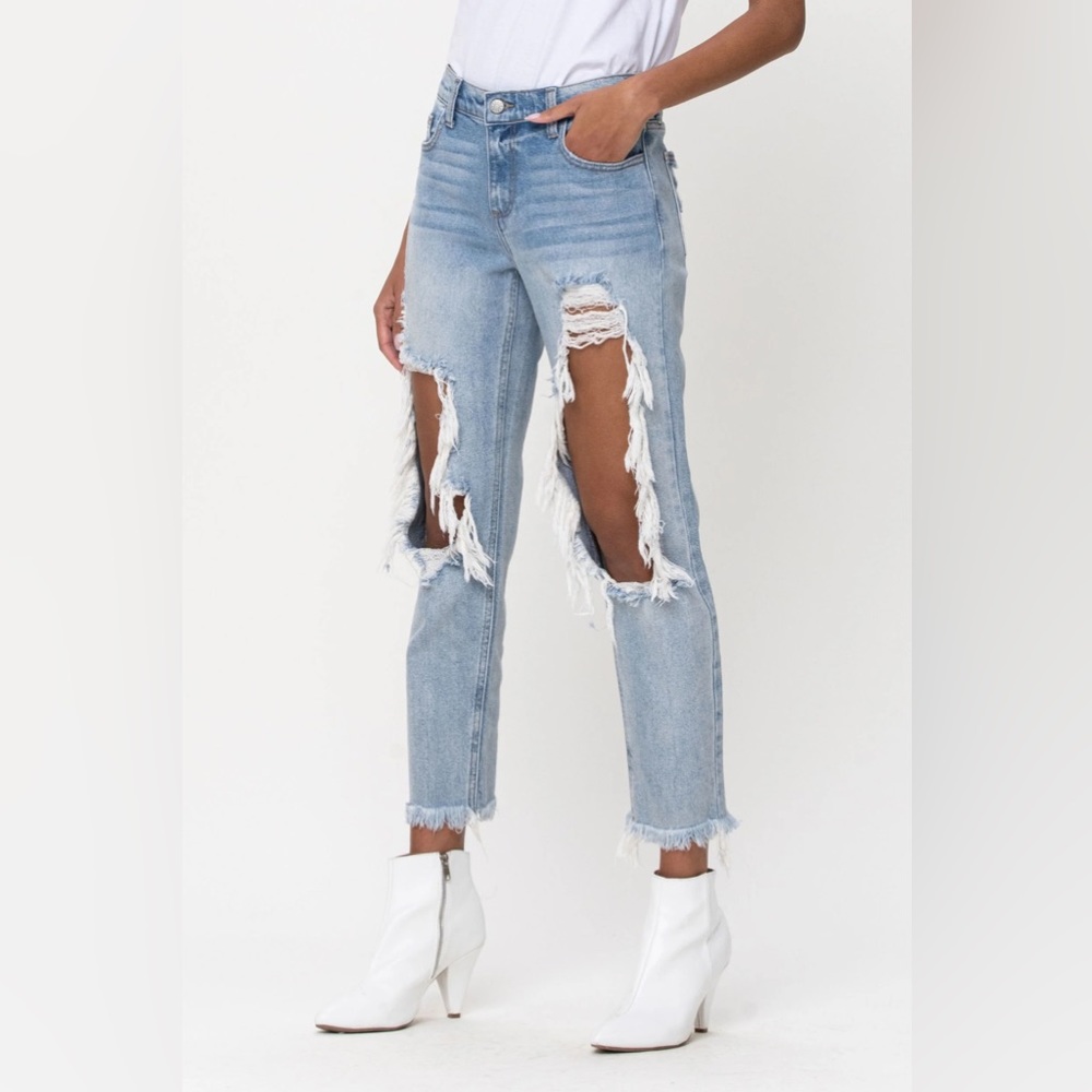 Cello Mid Rise Destroyed Boyfriend Jeans